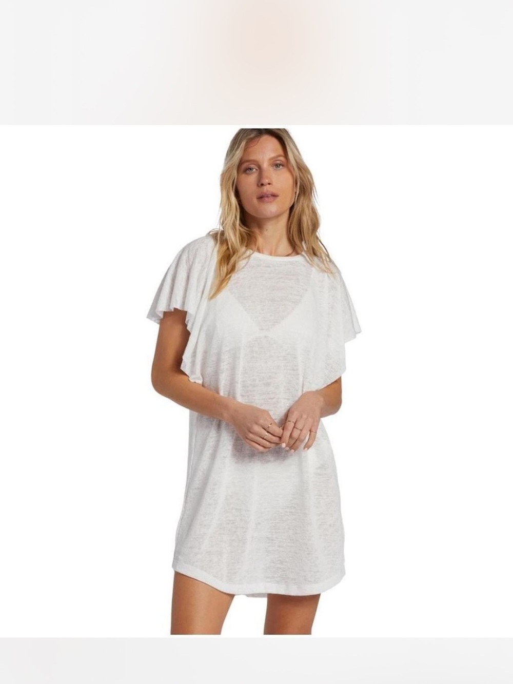 Billabong White Flutter-Sleeve Swim Cover-Up